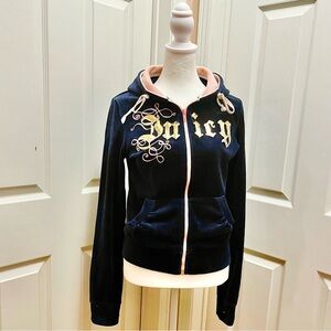 Juicy Couture Vintage Y2K Velour Zip Hoodie Sequin Logo Made in USA XXL